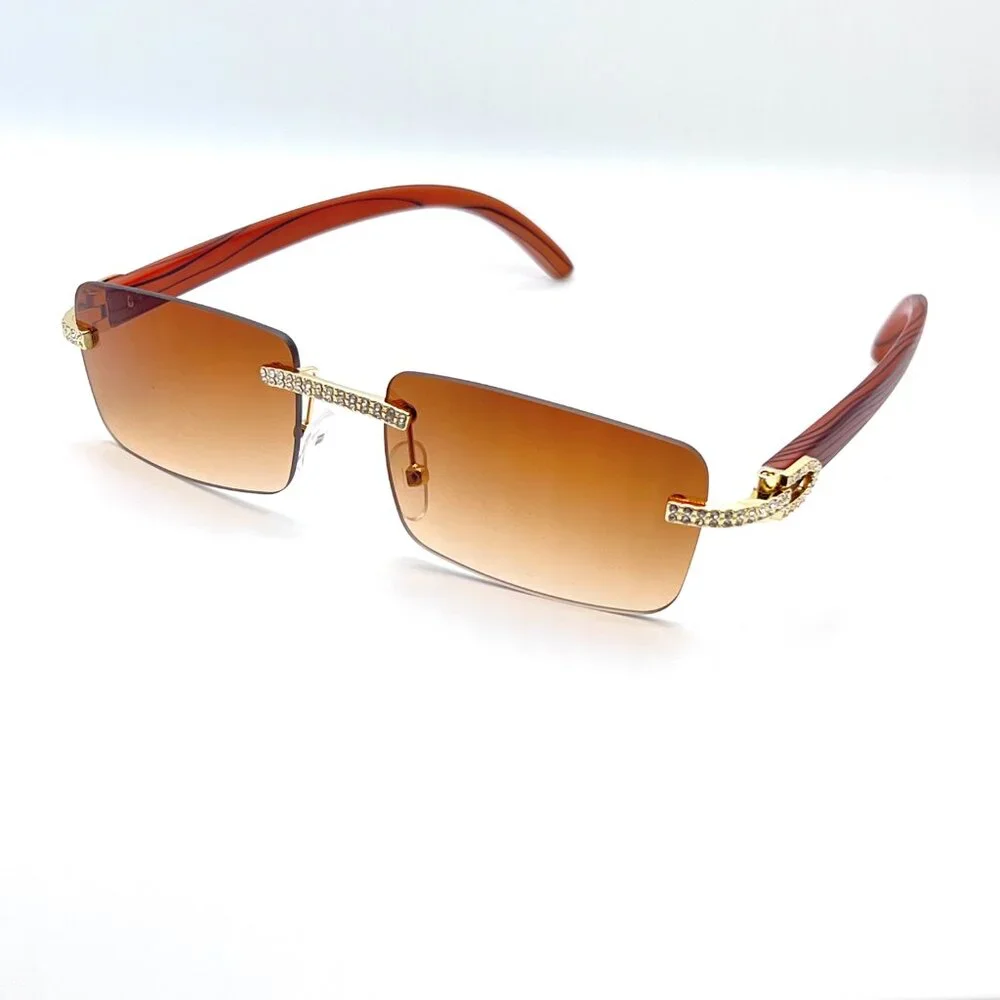 Men Sunglasses Brown Lens Square Gold Frame Retro Classic Diamond Classic Lentes